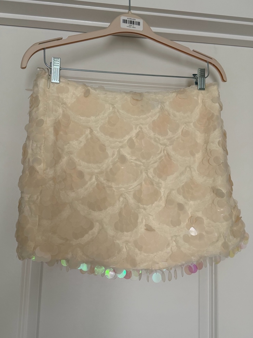 En Saison Cream Mini Skirt with Iridescent Sequin Hem - Picture 6 of 7